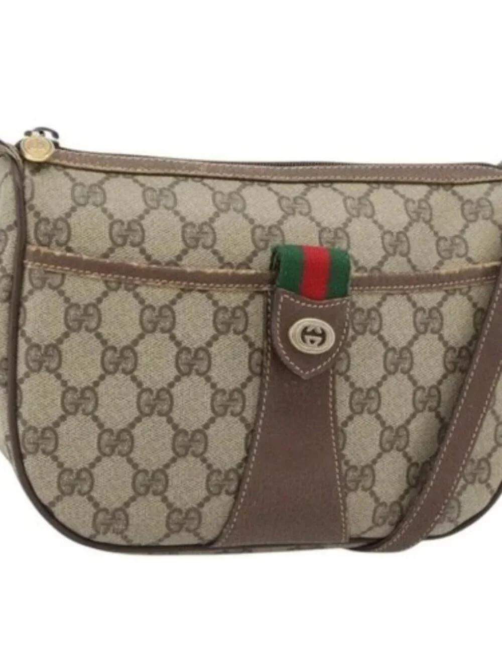 GUCCI GG Supreme Web Sherry Line Bag PVC Beige Gold 89 02 032 Auth 181166
